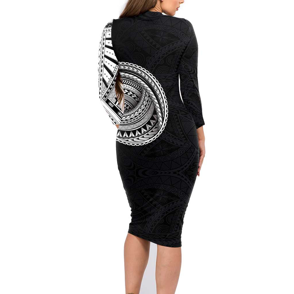 Samoan Art Tattoo Polynesian Pattern Family Matching Long Sleeve Bodycon Dress and Hawaiian Shirt LT03 - Polynesian Pride