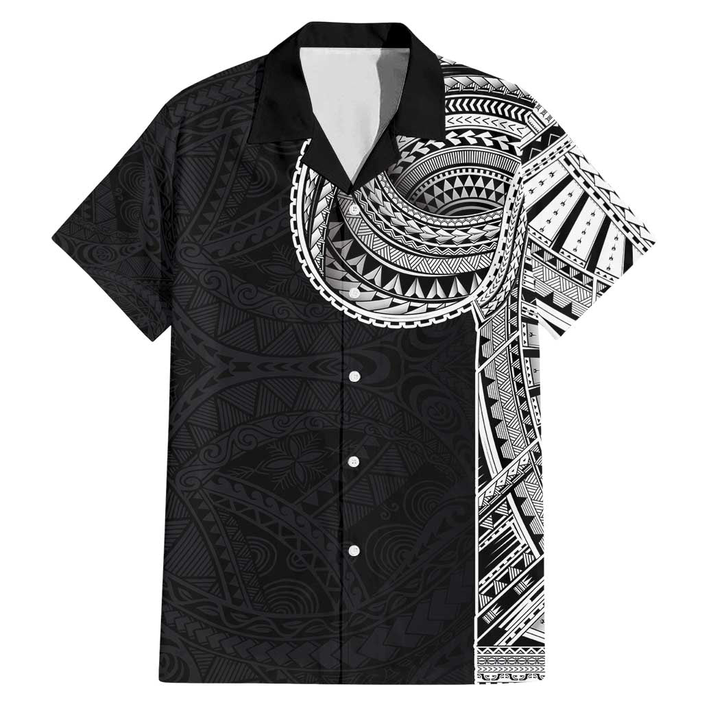 Samoan Art Tattoo Polynesian Pattern Family Matching Mermaid Dress and Hawaiian Shirt LT03 Dad's Shirt - Short Sleeve Black - Polynesian Pride