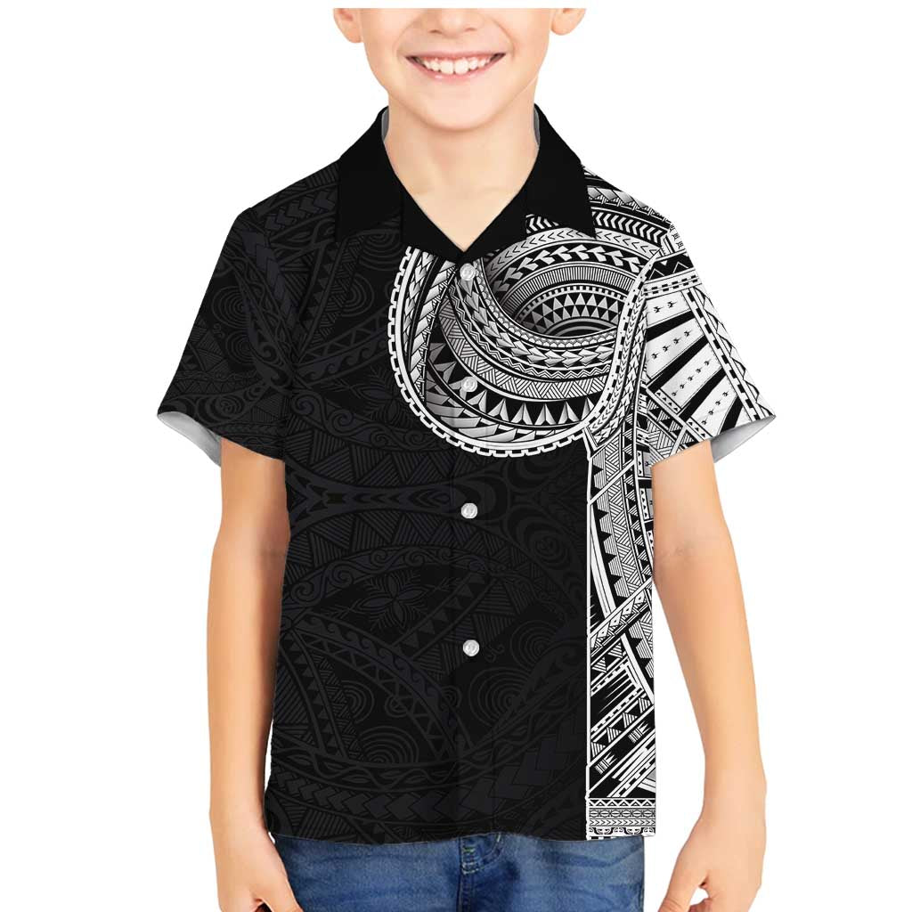 Samoan Art Tattoo Polynesian Pattern Family Matching Mermaid Dress and Hawaiian Shirt LT03 Son's Shirt Black - Polynesian Pride