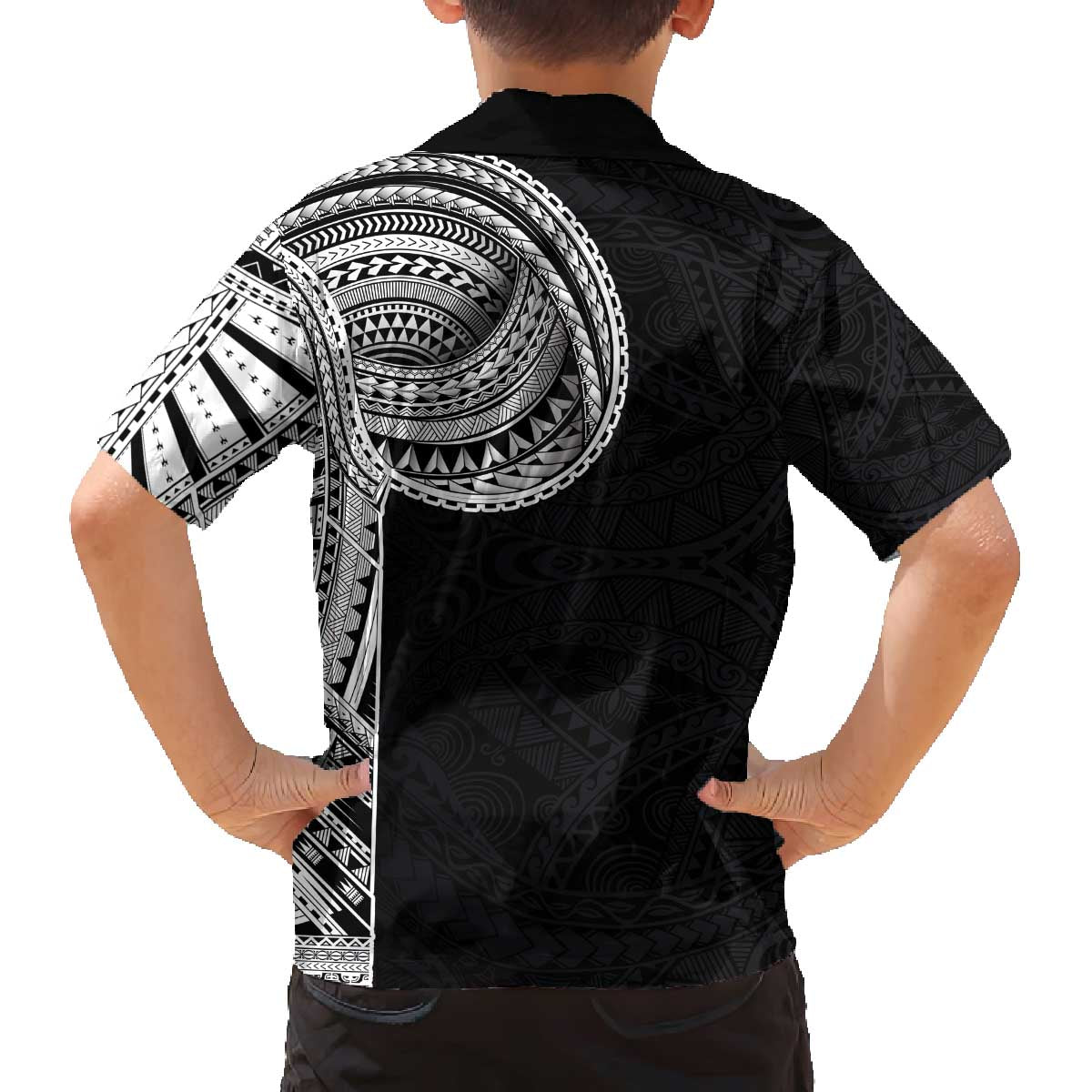 Samoan Art Tattoo Polynesian Pattern Family Matching Off The Shoulder Long Sleeve Dress and Hawaiian Shirt LT03 - Polynesian Pride