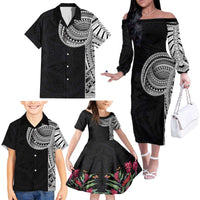 Samoan Art Tattoo Polynesian Pattern Family Matching Off The Shoulder Long Sleeve Dress and Hawaiian Shirt LT03 - Polynesian Pride