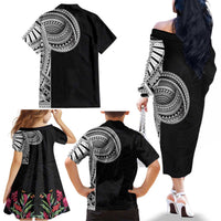 Samoan Art Tattoo Polynesian Pattern Family Matching Off The Shoulder Long Sleeve Dress and Hawaiian Shirt LT03 - Polynesian Pride