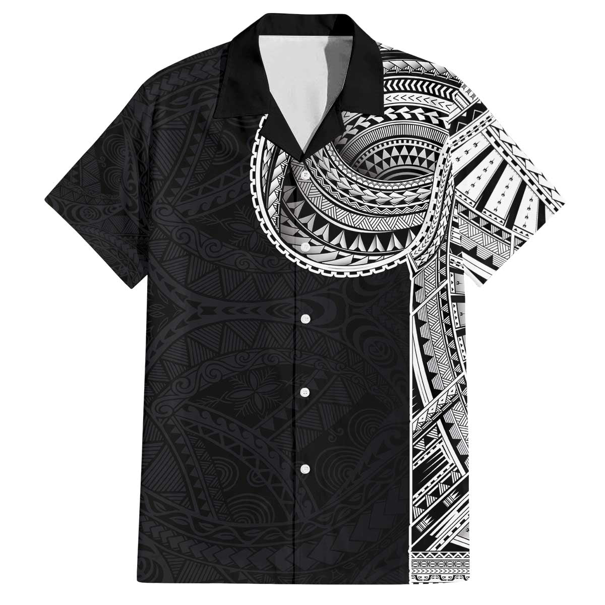Samoan Art Tattoo Polynesian Pattern Family Matching Off The Shoulder Long Sleeve Dress and Hawaiian Shirt LT03 Dad's Shirt - Short Sleeve Black - Polynesian Pride