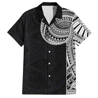 Samoan Art Tattoo Polynesian Pattern Family Matching Off The Shoulder Long Sleeve Dress and Hawaiian Shirt LT03 Dad's Shirt - Short Sleeve Black - Polynesian Pride