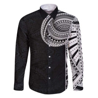 Samoan Art Tattoo Polynesian Pattern Family Matching Off The Shoulder Long Sleeve Dress and Hawaiian Shirt LT03 Dad's Shirt - Long Sleeve Black - Polynesian Pride