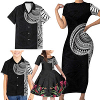 Samoan Art Tattoo Polynesian Pattern Family Matching Short Sleeve Bodycon Dress and Hawaiian Shirt LT03 - Polynesian Pride