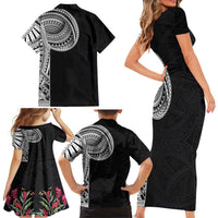 Samoan Art Tattoo Polynesian Pattern Family Matching Short Sleeve Bodycon Dress and Hawaiian Shirt LT03 - Polynesian Pride