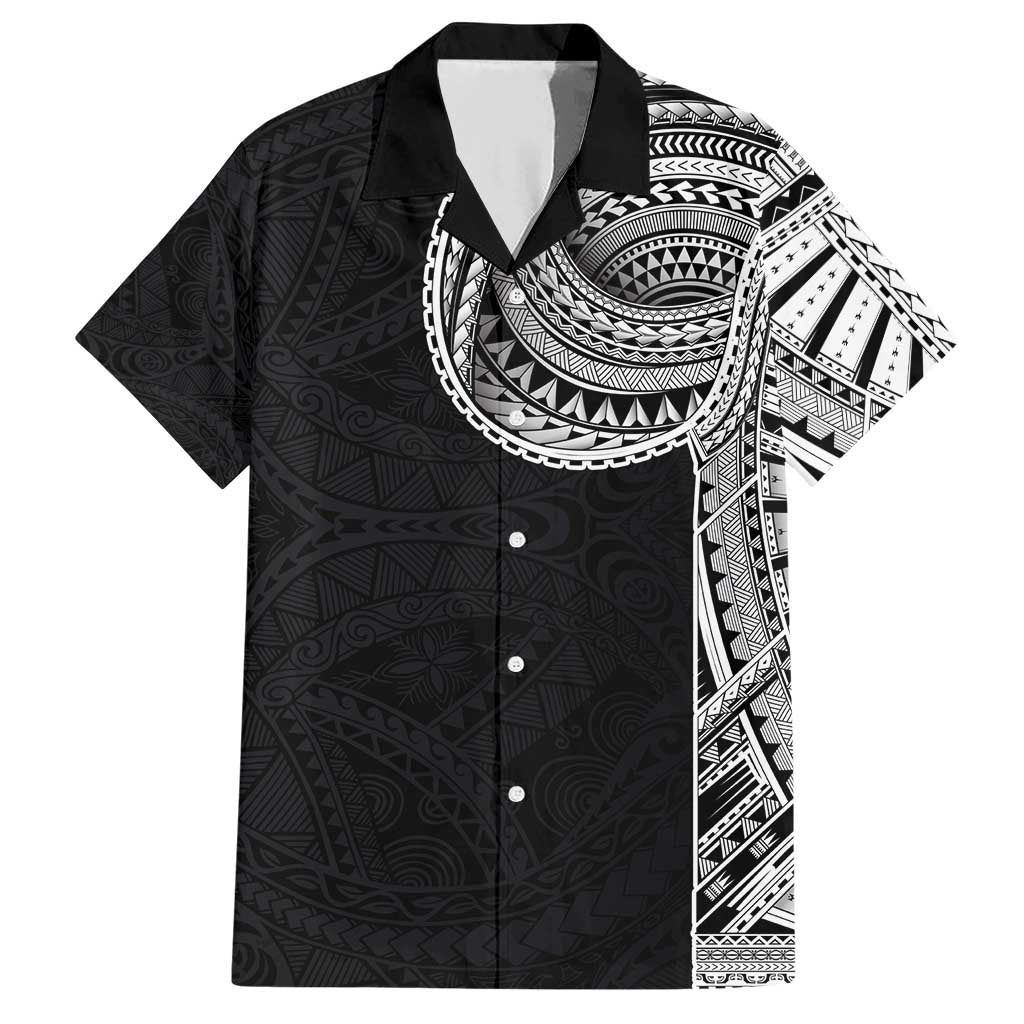 Samoan Art Tattoo Polynesian Pattern Family Matching Short Sleeve Bodycon Dress and Hawaiian Shirt LT03 Dad's Shirt - Short Sleeve Black - Polynesian Pride