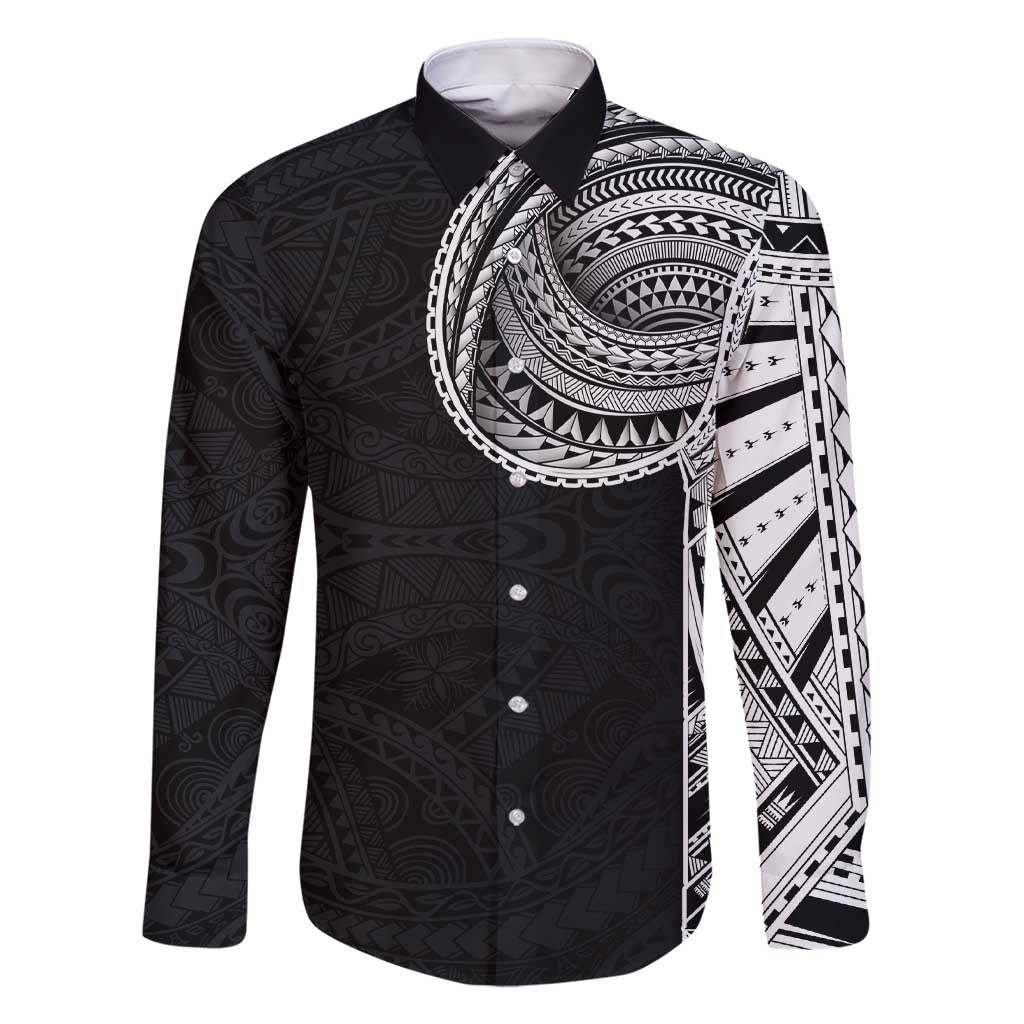Samoan Art Tattoo Polynesian Pattern Family Matching Short Sleeve Bodycon Dress and Hawaiian Shirt LT03 Dad's Shirt - Long Sleeve Black - Polynesian Pride
