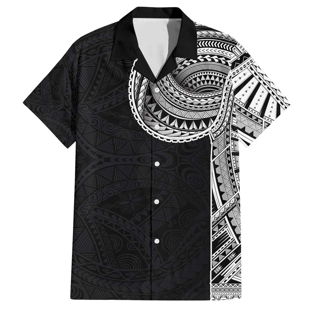 Samoan Art Tattoo Polynesian Pattern Family Matching Tank Maxi Dress and Hawaiian Shirt LT03 Dad's Shirt - Short Sleeve Black - Polynesian Pride