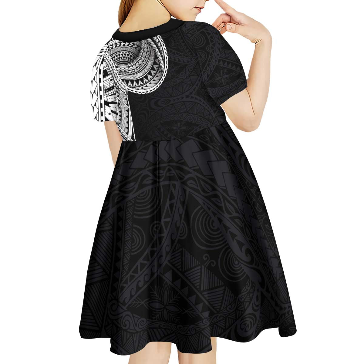 Samoan Art Tattoo Polynesian Pattern Kid Short Sleeve Dress