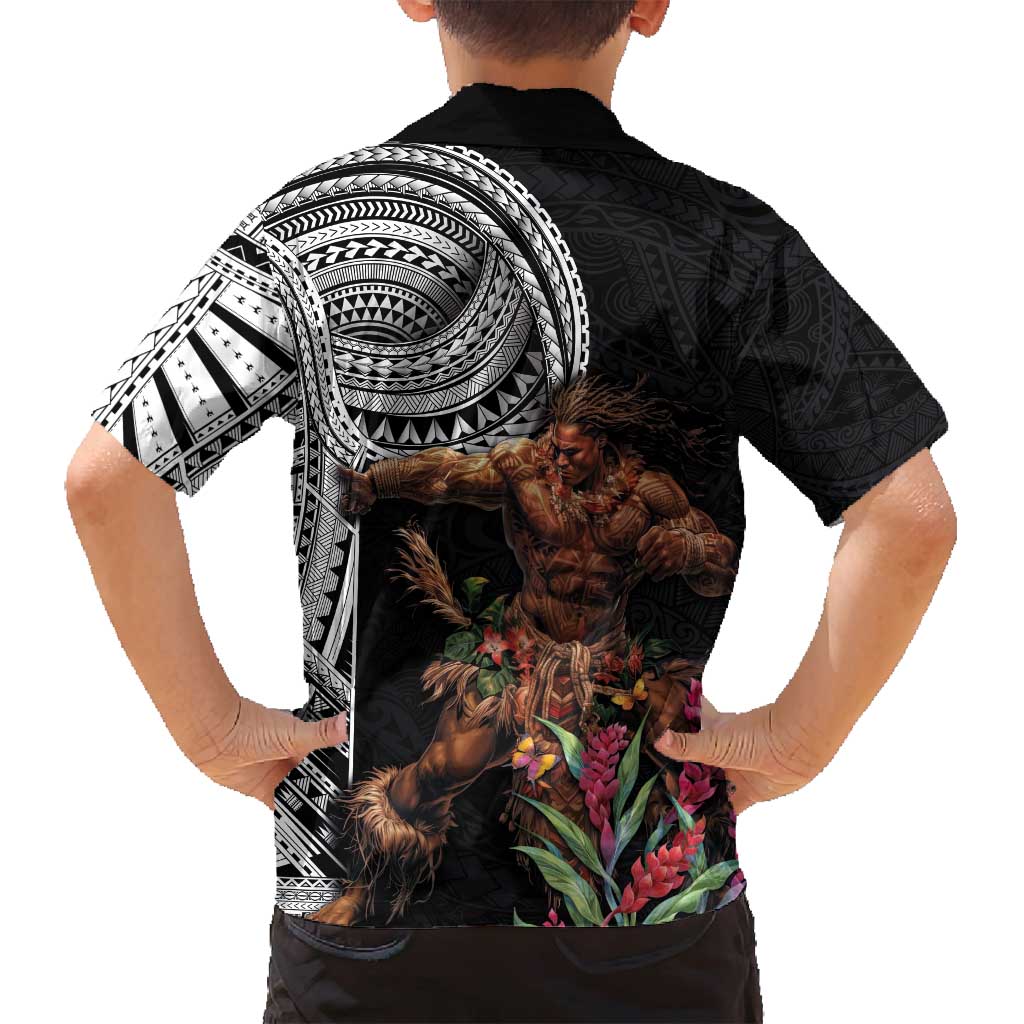Samoan Warrior Art Tattoo Family Matching Long Sleeve Bodycon Dress and Hawaiian Shirt Polynesian Pattern and Teuila LT03 - Polynesian Pride