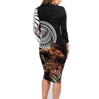 Samoan Warrior Art Tattoo Family Matching Long Sleeve Bodycon Dress and Hawaiian Shirt Polynesian Pattern and Teuila LT03 - Polynesian Pride