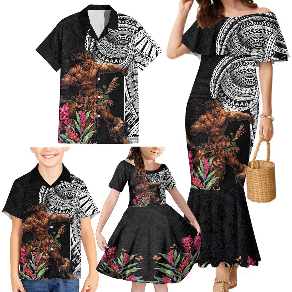Samoan Warrior Art Tattoo Family Matching Mermaid Dress and Hawaiian Shirt Polynesian Pattern and Teuila LT03 - Polynesian Pride