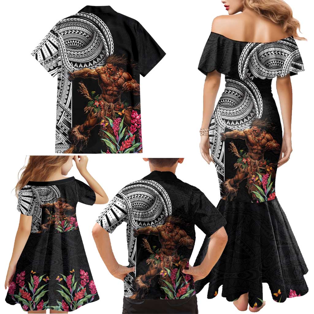 Samoan Warrior Art Tattoo Family Matching Mermaid Dress and Hawaiian Shirt Polynesian Pattern and Teuila LT03 - Polynesian Pride