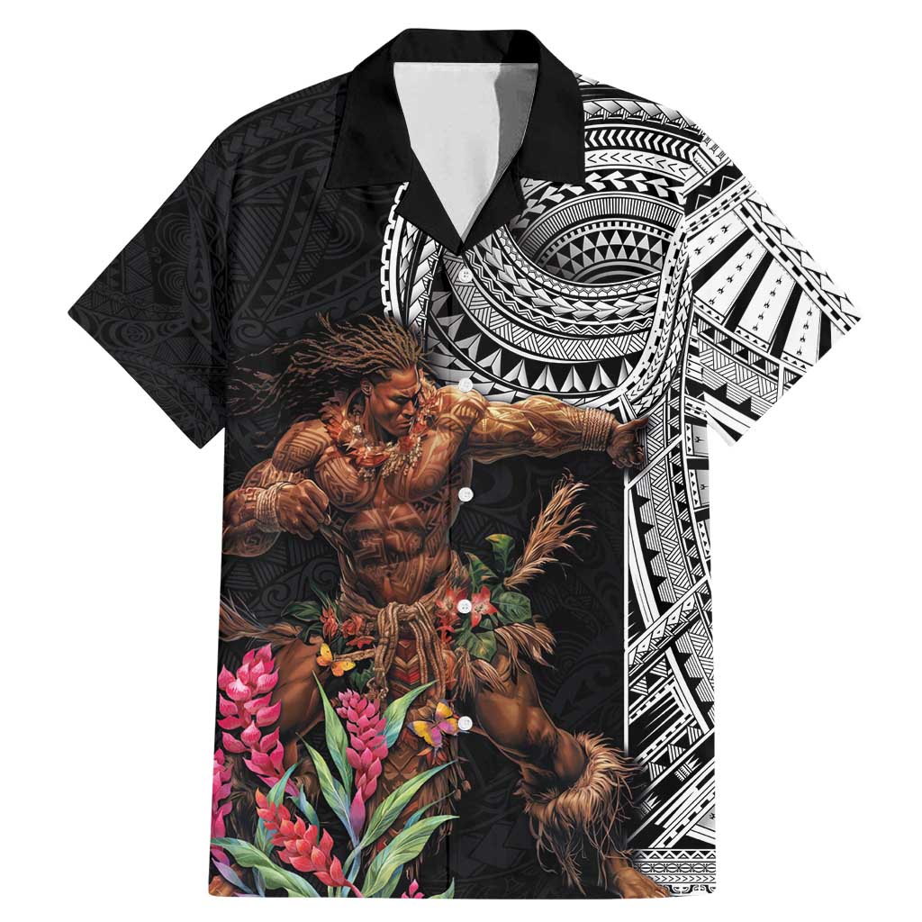Samoan Warrior Art Tattoo Family Matching Mermaid Dress and Hawaiian Shirt Polynesian Pattern and Teuila LT03 Dad's Shirt - Short Sleeve Black - Polynesian Pride