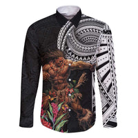 Samoan Warrior Art Tattoo Family Matching Mermaid Dress and Hawaiian Shirt Polynesian Pattern and Teuila LT03 Dad's Shirt - Long Sleeve Black - Polynesian Pride