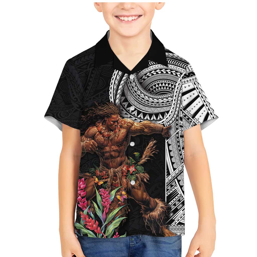 Samoan Warrior Art Tattoo Family Matching Mermaid Dress and Hawaiian Shirt Polynesian Pattern and Teuila LT03 Son's Shirt Black - Polynesian Pride