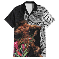 Samoan Warrior Art Tattoo Family Matching Off Shoulder Maxi Dress and Hawaiian Shirt Polynesian Pattern and Teuila LT03 Dad's Shirt - Short Sleeve Black - Polynesian Pride