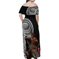 Samoan Warrior Art Tattoo Family Matching Off Shoulder Maxi Dress and Hawaiian Shirt Polynesian Pattern and Teuila LT03 - Polynesian Pride