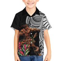 Samoan Warrior Art Tattoo Family Matching Off Shoulder Short Dress and Hawaiian Shirt Polynesian Pattern and Teuila LT03 Son's Shirt Black - Polynesian Pride