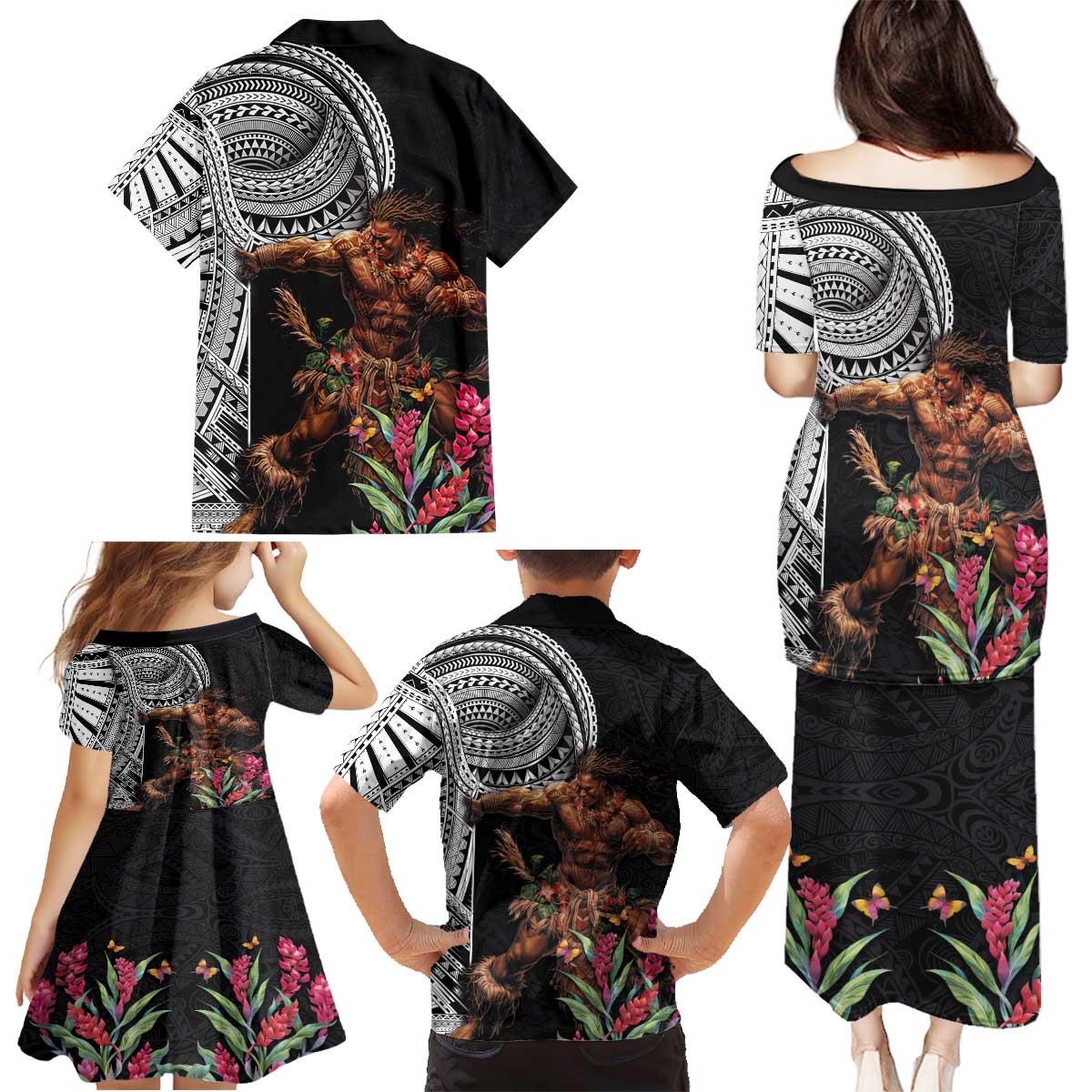 Samoan Warrior Art Tattoo Family Matching Puletasi and Hawaiian Shirt Polynesian Pattern and Teuila LT03 - Polynesian Pride