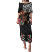 Samoan Warrior Art Tattoo Family Matching Puletasi and Hawaiian Shirt Polynesian Pattern and Teuila LT03 Mom's Dress Black - Polynesian Pride
