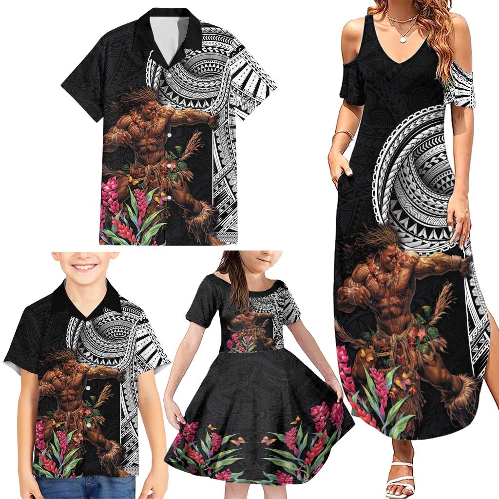 Samoan Warrior Art Tattoo Family Matching Summer Maxi Dress and Hawaiian Shirt Polynesian Pattern and Teuila LT03 - Polynesian Pride