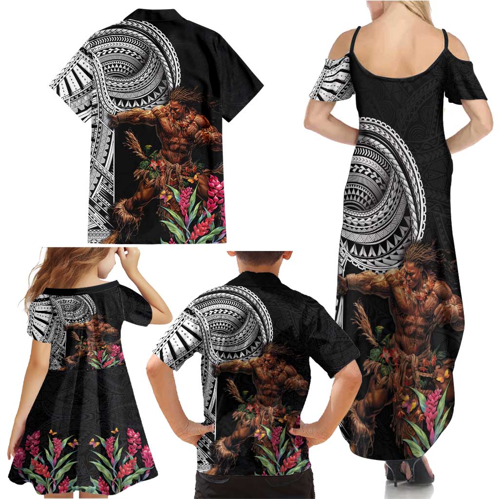 Samoan Warrior Art Tattoo Family Matching Summer Maxi Dress and Hawaiian Shirt Polynesian Pattern and Teuila LT03 - Polynesian Pride