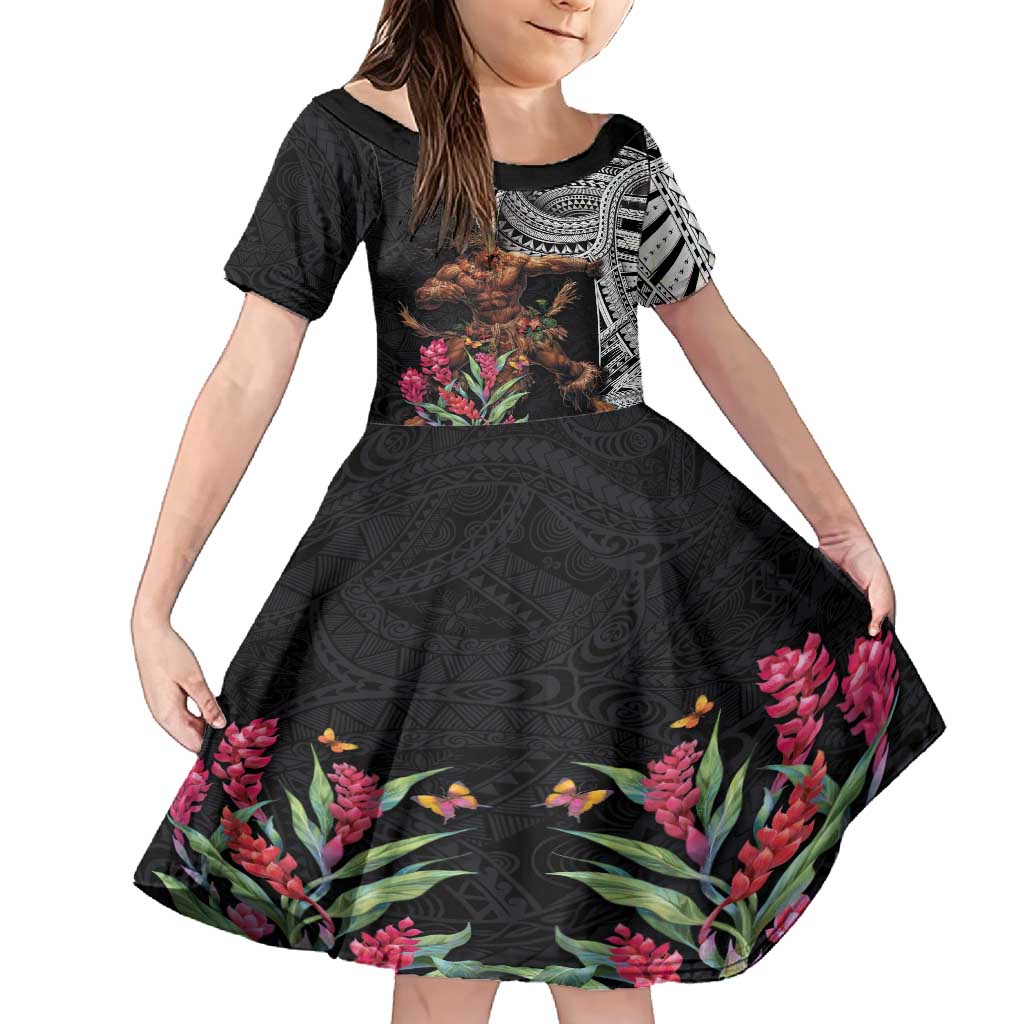 Samoan Warrior Art Tattoo Family Matching Tank Maxi Dress and Hawaiian Shirt Polynesian Pattern and Teuila LT03 Daughter's Dress Black - Polynesian Pride