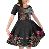 Samoan Warrior Art Tattoo Family Matching Tank Maxi Dress and Hawaiian Shirt Polynesian Pattern and Teuila LT03 Daughter's Dress Black - Polynesian Pride