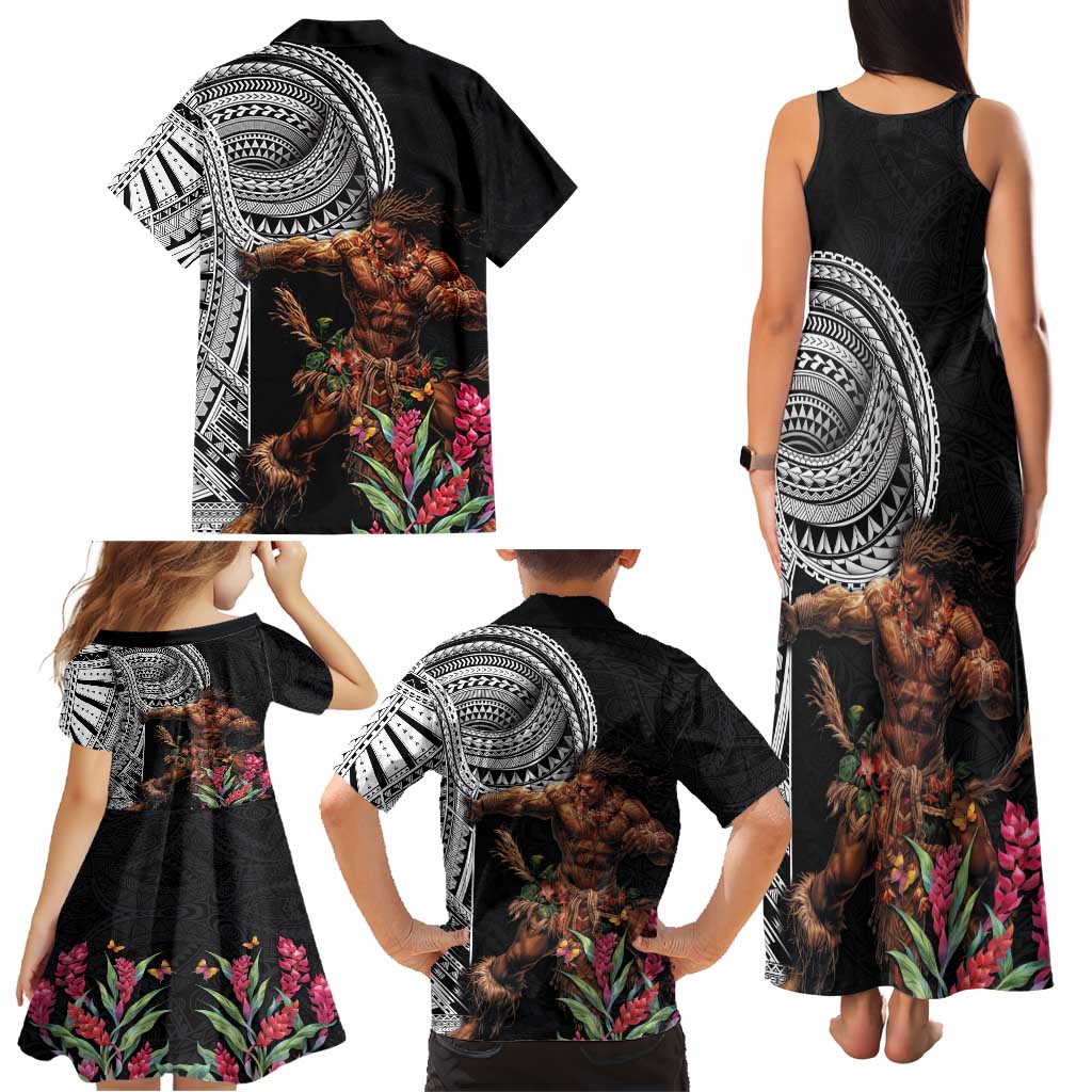 Samoan Warrior Art Tattoo Family Matching Tank Maxi Dress and Hawaiian Shirt Polynesian Pattern and Teuila LT03 - Polynesian Pride
