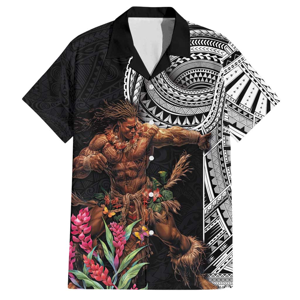 Samoan Warrior Art Tattoo Family Matching Tank Maxi Dress and Hawaiian Shirt Polynesian Pattern and Teuila LT03 Dad's Shirt - Short Sleeve Black - Polynesian Pride
