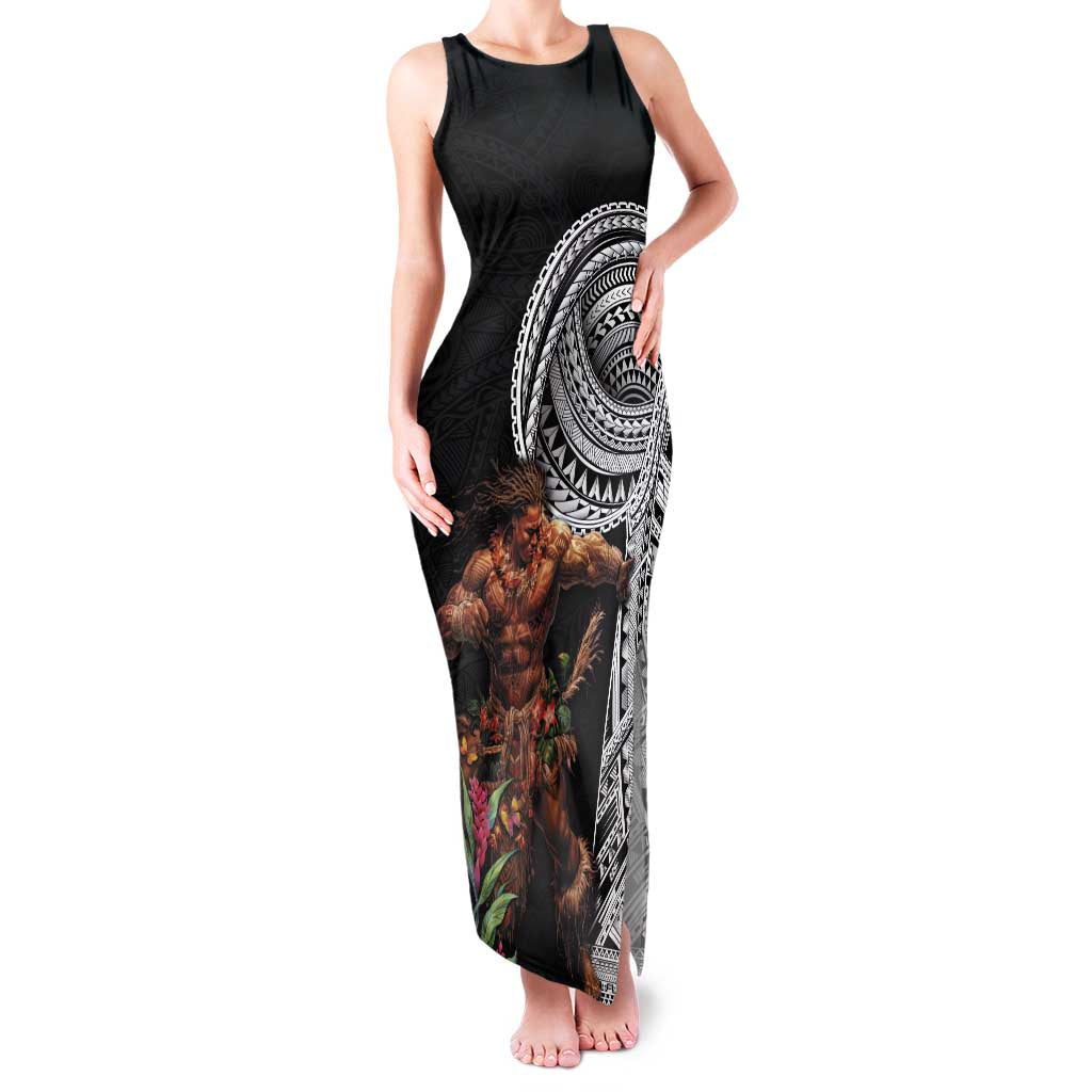 Samoan Warrior Art Tattoo Family Matching Tank Maxi Dress and Hawaiian Shirt Polynesian Pattern and Teuila LT03 Mom's Dress Black - Polynesian Pride