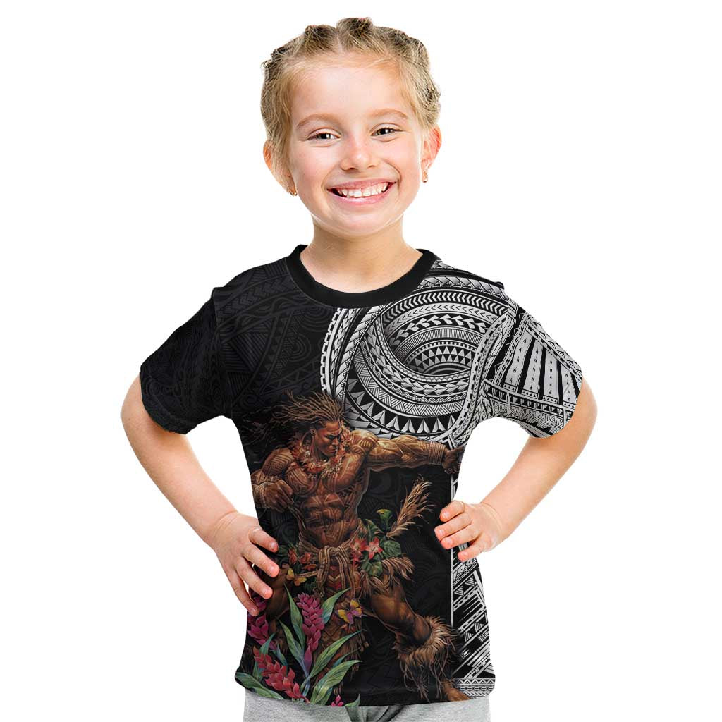 Samoan Warrior Art Tattoo Kid T Shirt Polynesian Pattern and Teuila LT03 Black - Polynesian Pride
