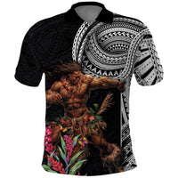 Samoan Warrior Art Tattoo Polo Shirt Polynesian Pattern and Teuila LT03 Black - Polynesian Pride