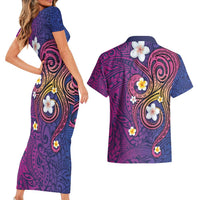 Hawaiian Octopus Tattoo and Frangipani Couples Matching Short Sleeve Bodycon Dress and Hawaiian Shirt LT03 - Polynesian Pride