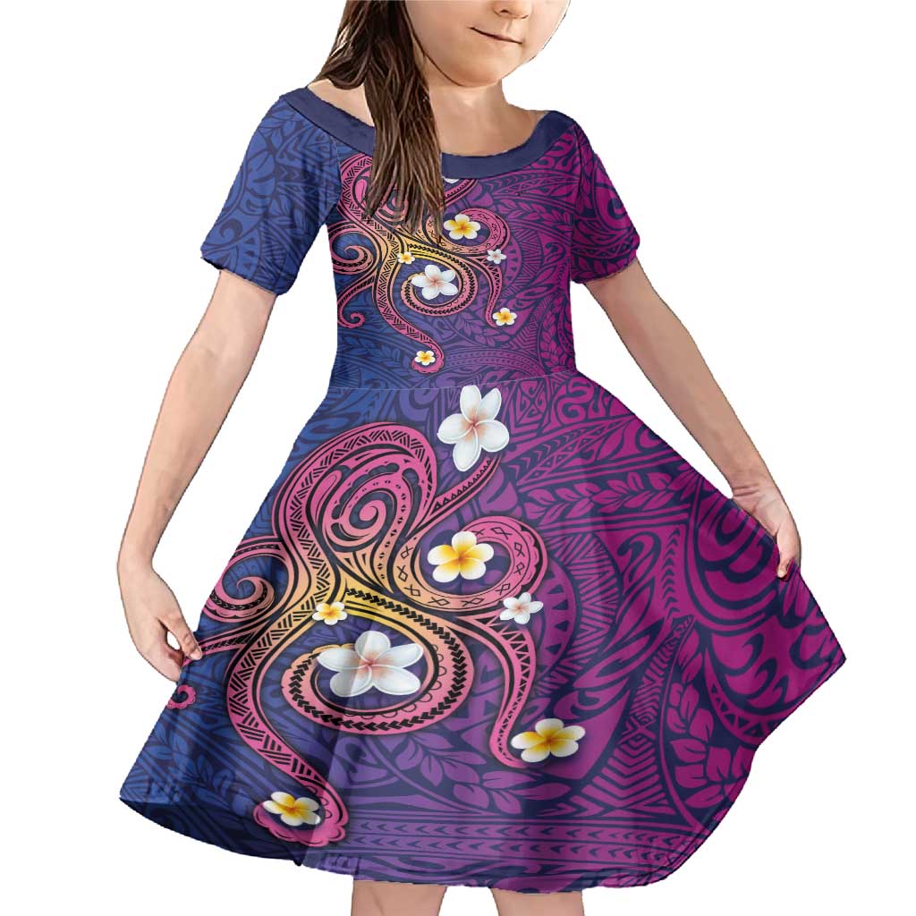 Hawaiian Octopus Tattoo and Frangipani Family Matching Mermaid Dress and Hawaiian Shirt LT03 Daughter's Dress Purple - Polynesian Pride