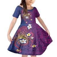 Hawaiian Octopus Tattoo and Frangipani Family Matching Mermaid Dress and Hawaiian Shirt LT03 Daughter's Dress Purple - Polynesian Pride