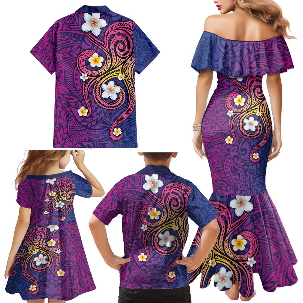 Hawaiian Octopus Tattoo and Frangipani Family Matching Mermaid Dress and Hawaiian Shirt LT03 - Polynesian Pride