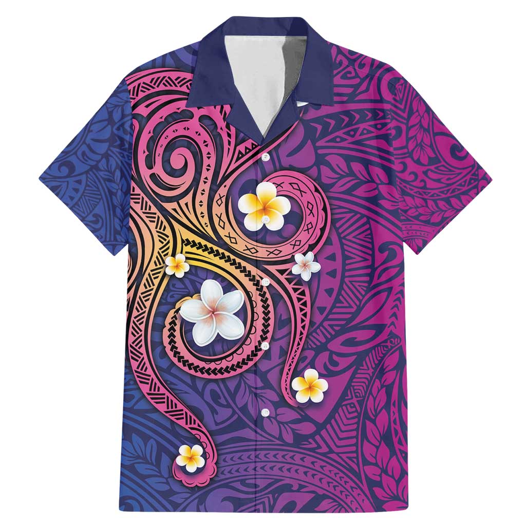Hawaiian Octopus Tattoo and Frangipani Family Matching Mermaid Dress and Hawaiian Shirt LT03 Dad's Shirt - Short Sleeve Purple - Polynesian Pride