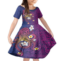 Hawaiian Octopus Tattoo and Frangipani Family Matching Off Shoulder Maxi Dress and Hawaiian Shirt LT03 Daughter's Dress Purple - Polynesian Pride