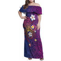 Hawaiian Octopus Tattoo and Frangipani Family Matching Off Shoulder Maxi Dress and Hawaiian Shirt LT03 Mom's Dress Purple - Polynesian Pride