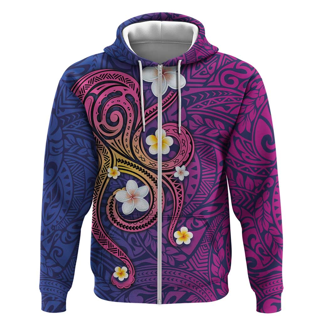 Hawaiian Octopus Tattoo and Frangipani Hoodie LT03 Zip Hoodie Purple - Polynesian Pride