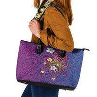 Hawaiian Octopus Tattoo and Frangipani Leather Tote Bag LT03 Purple - Polynesian Pride