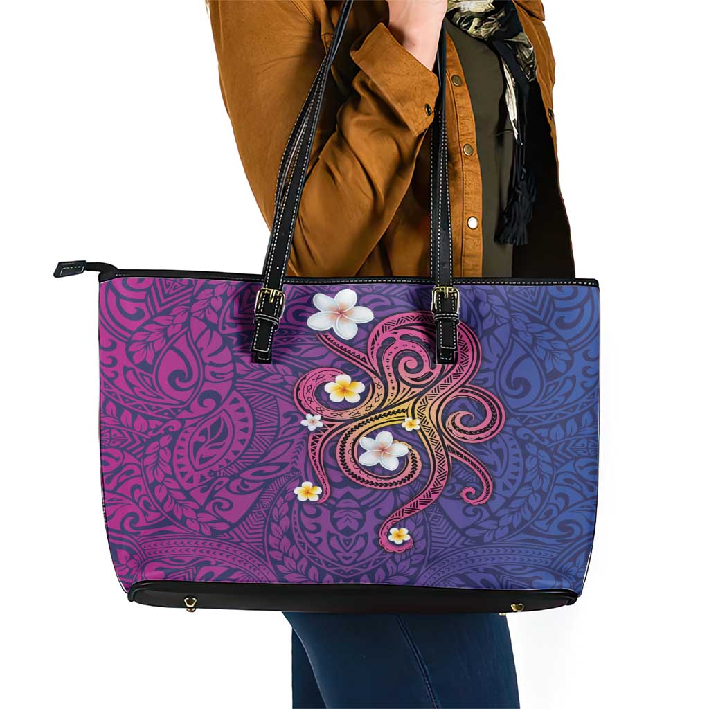 Hawaiian Octopus Tattoo and Frangipani Leather Tote Bag LT03 - Polynesian Pride