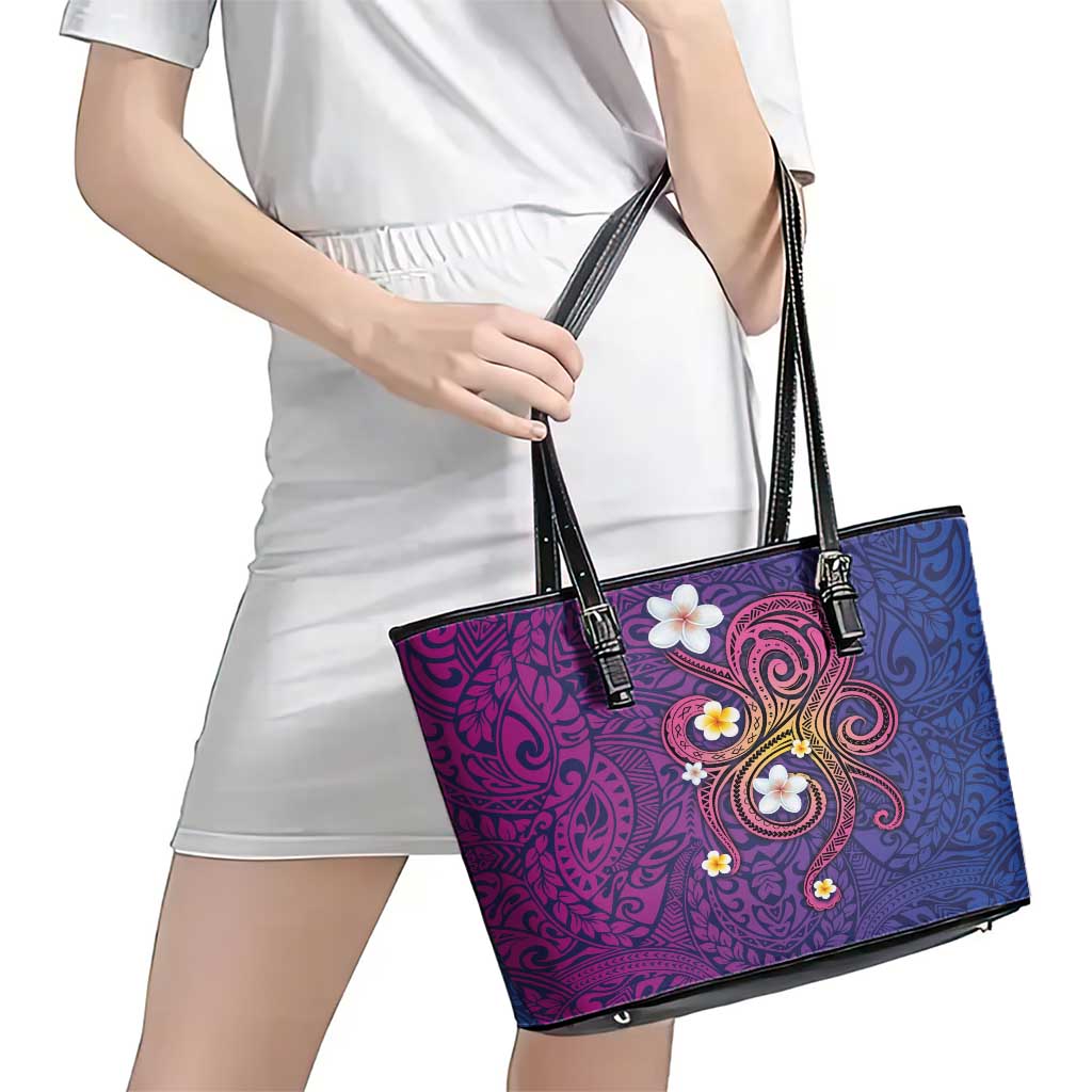 Hawaiian Octopus Tattoo and Frangipani Leather Tote Bag LT03 - Polynesian Pride