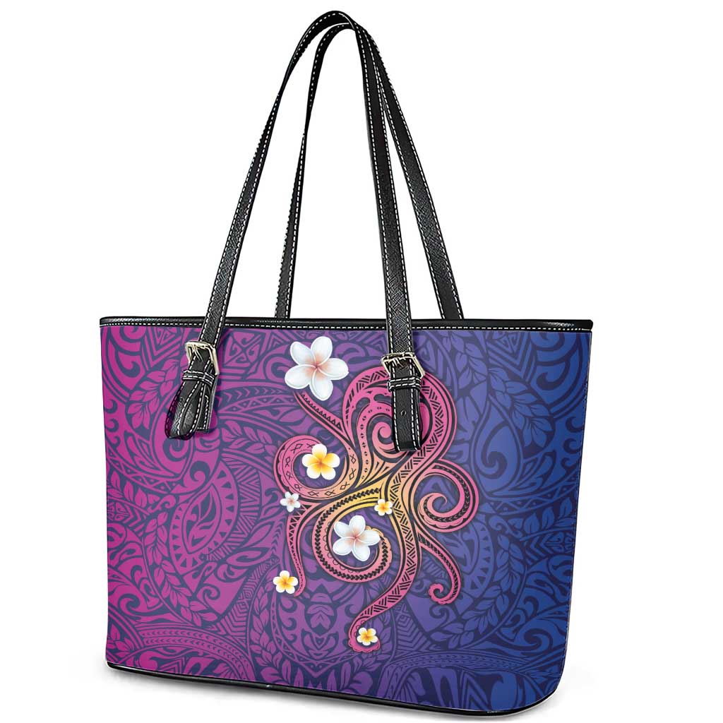 Hawaiian Octopus Tattoo and Frangipani Leather Tote Bag LT03 - Polynesian Pride