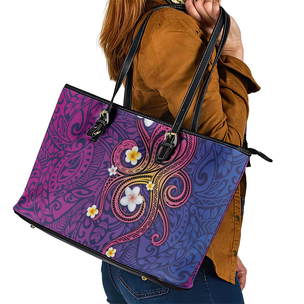 Hawaiian Octopus Tattoo and Frangipani Leather Tote Bag LT03 - Polynesian Pride