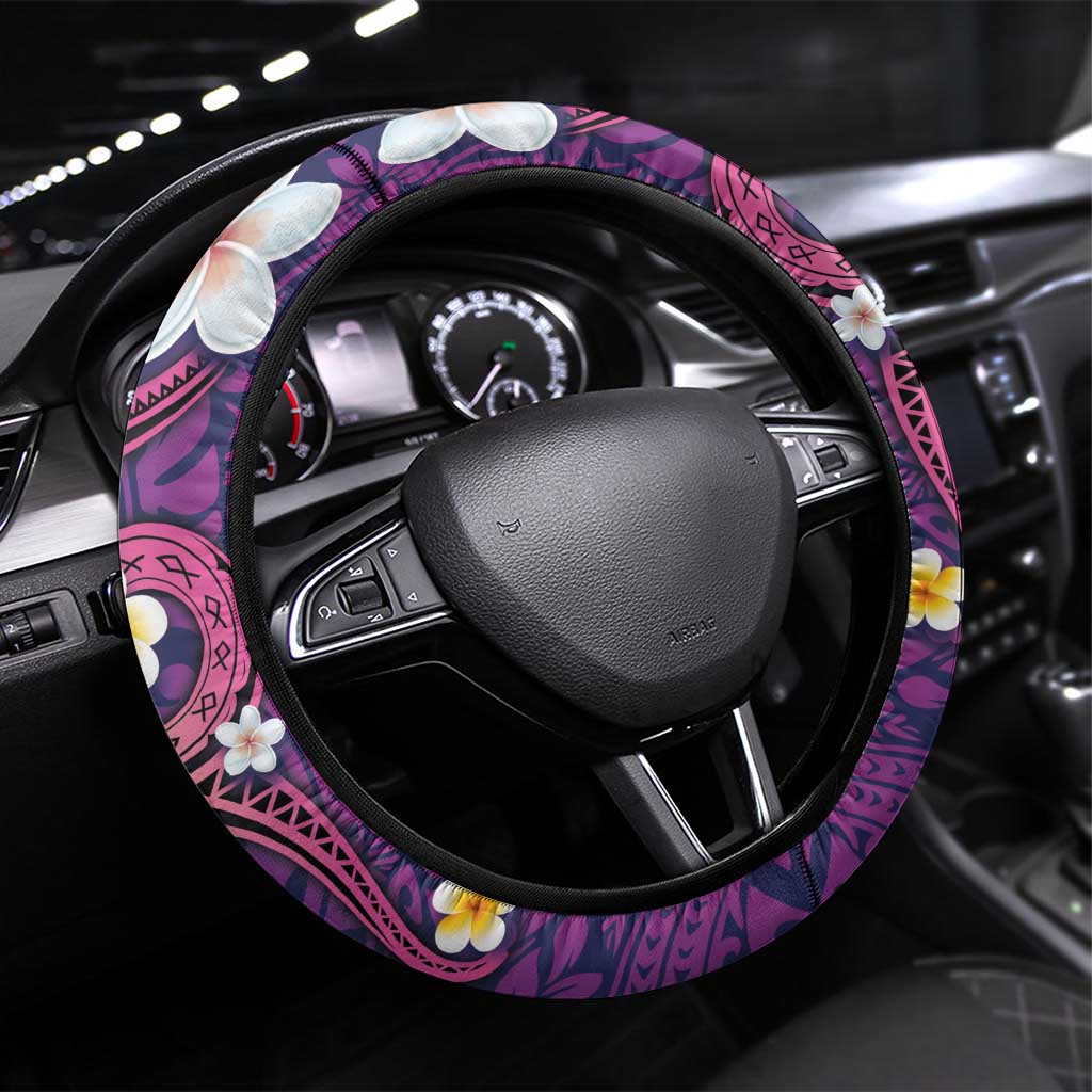Hawaiian Octopus Tattoo and Frangipani Steering Wheel Cover LT03 Universal Fit Purple - Polynesian Pride